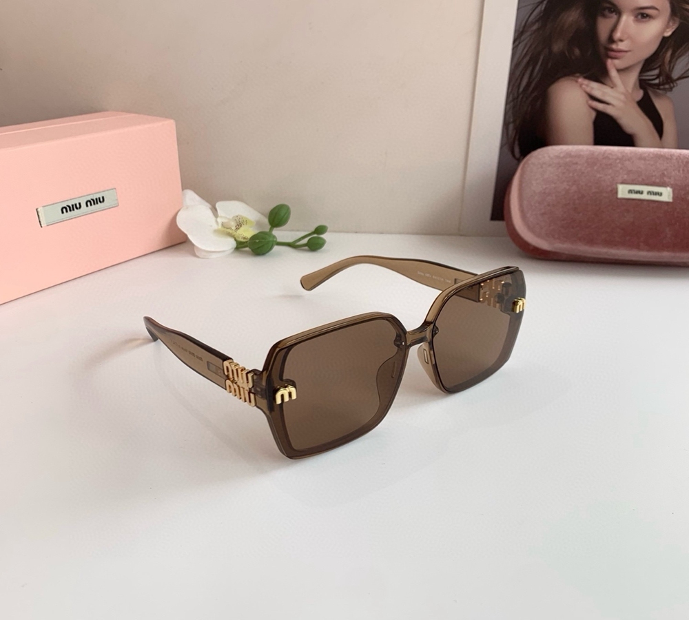 Miu Miu Oversized Brown Sunglasses with Gold Logo Detail